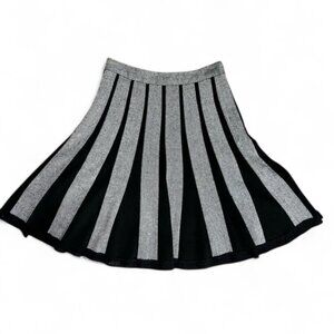 Vintage Black & Gray Striped High-Waisted A-Line Skirt with Lace Trim Size Small